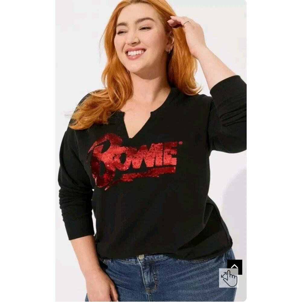 Torrid Womens Bowie‎ Sequin Cozy Fleece Notch Neck Drop Shoulder Sweatshirt Sz 4
